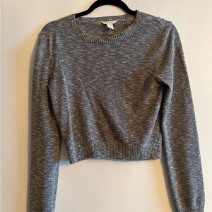 Forever 21 Crop Top Sweater Grey Gray Long Sleeve Size Medium Crew Neck